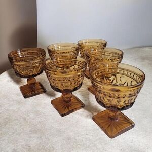 Vintage Indiana Amber Pressed Glass Wine Water Goblets - Set of 6